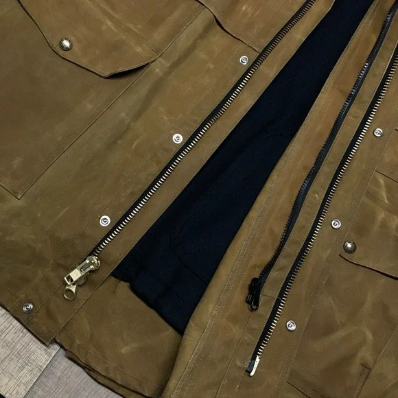 CC Filson Tin Cloth Packer Coat Jacket Mens L Brown Oil Finish Wool Liner USA - Picture 12 of 16